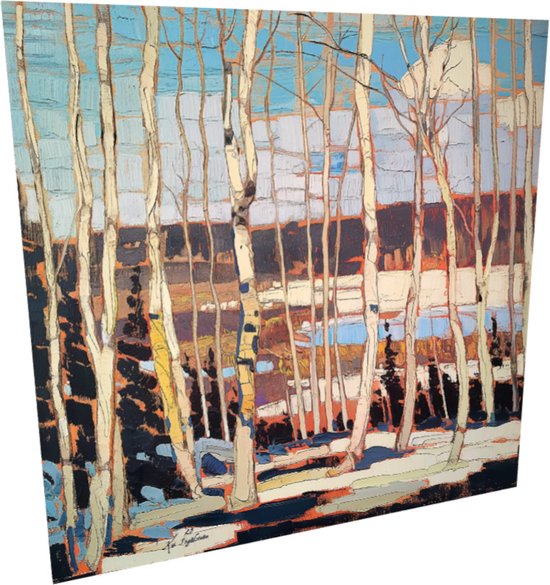 Kai Ingåilström - Impressionisme Kunst Bomen & Bossen op Heuvel Landschap in Sneeuw met Rivier Schilderij No. 29 - Fine Art Print op Canvas 60x60 cm