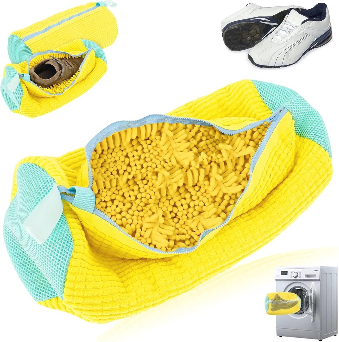 Goedkoopste Schoenwaszakken 2 Stuks - Beschermende Waszak voor Schoenen met Ritssluiting - Voorkom Vervorming en Kleurverlies - Geschikt voor Wasmachine - Geel