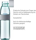 Lichtblauwe Mepal waterfles met grijze band en witte dop. Lekvrij en voor koolzuurhoudende dranken.