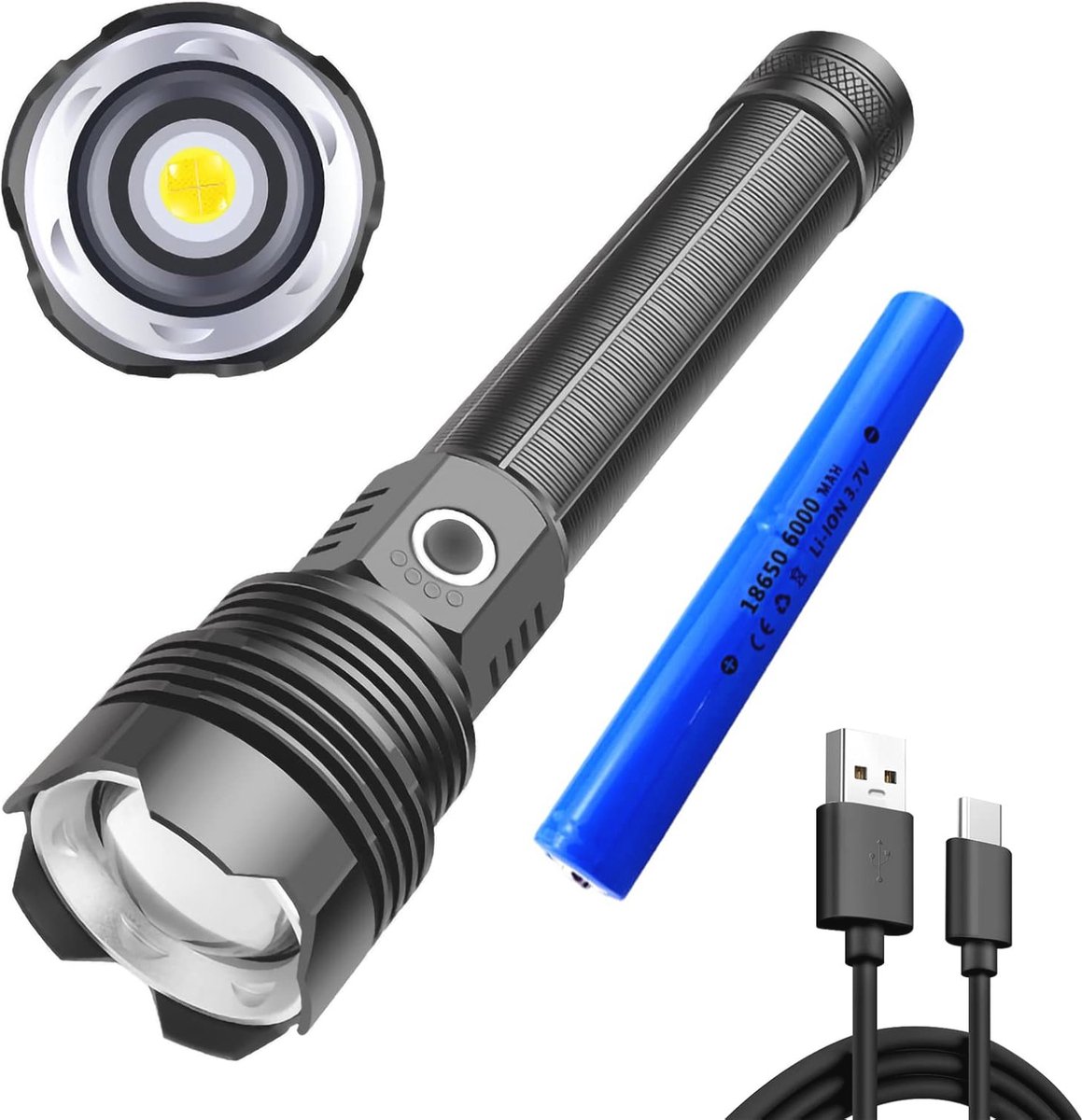 Ultra Heldere Oplaadbare Zaklamp 20000 Lumen met 5 Lichtmodi - Waterdicht en Zoombaar
