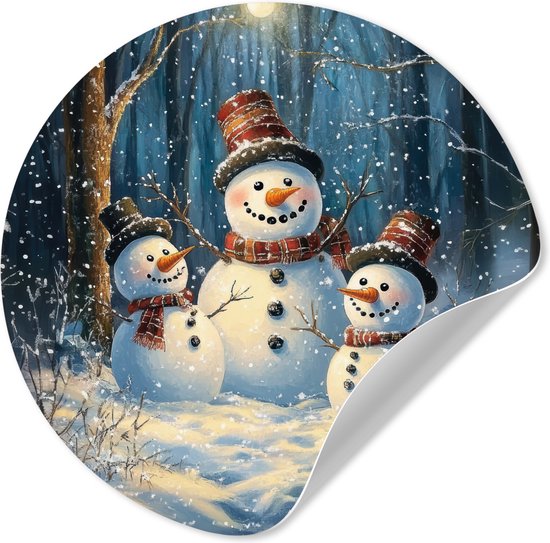 WallCircle® - Behangcirkel 100x100 cm - Muurstickers Sneeuwpop - Sneeuw - Winter - Bos - Muurcirkel woonkamer - Wandcirkel - Kamer decoratie zelfklevend - Muurdecoratie - Kerstdecoratie voor binnen - Kerstversiering - Kerstmis versiering XXL