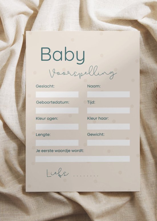 Babyshower Invulkaarten Meisje / Jongen Beige Stippen - Voorspelling - 20 stuks - A6 Formaat - Stevig Karton — afbeelding 4