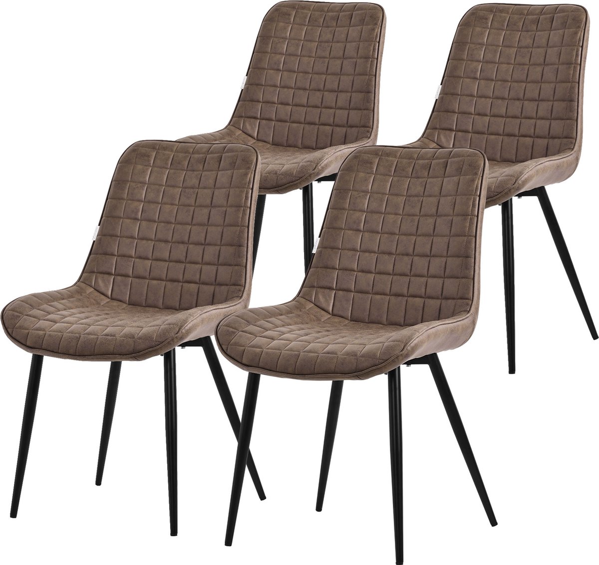 ml-design eetkamerstoelen set van 4, bruin, zitting van imitatieleer, metalen poten, keukenstoelen met rugleuning, woonkamerstoelen, gestoffeerde stoelen voor eetkamer/kantoor, gestoffeerde armstoelen