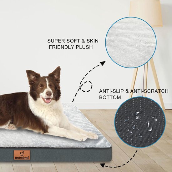 Bedsure Orthopedisch Hondenkussen voor Middelgrote Honden - 74x46x8cm Wasbaar Hondenbed met 2-in-1 Traagschuim, Knusse Hondenmat Hondenmatras in Maat, Grijs