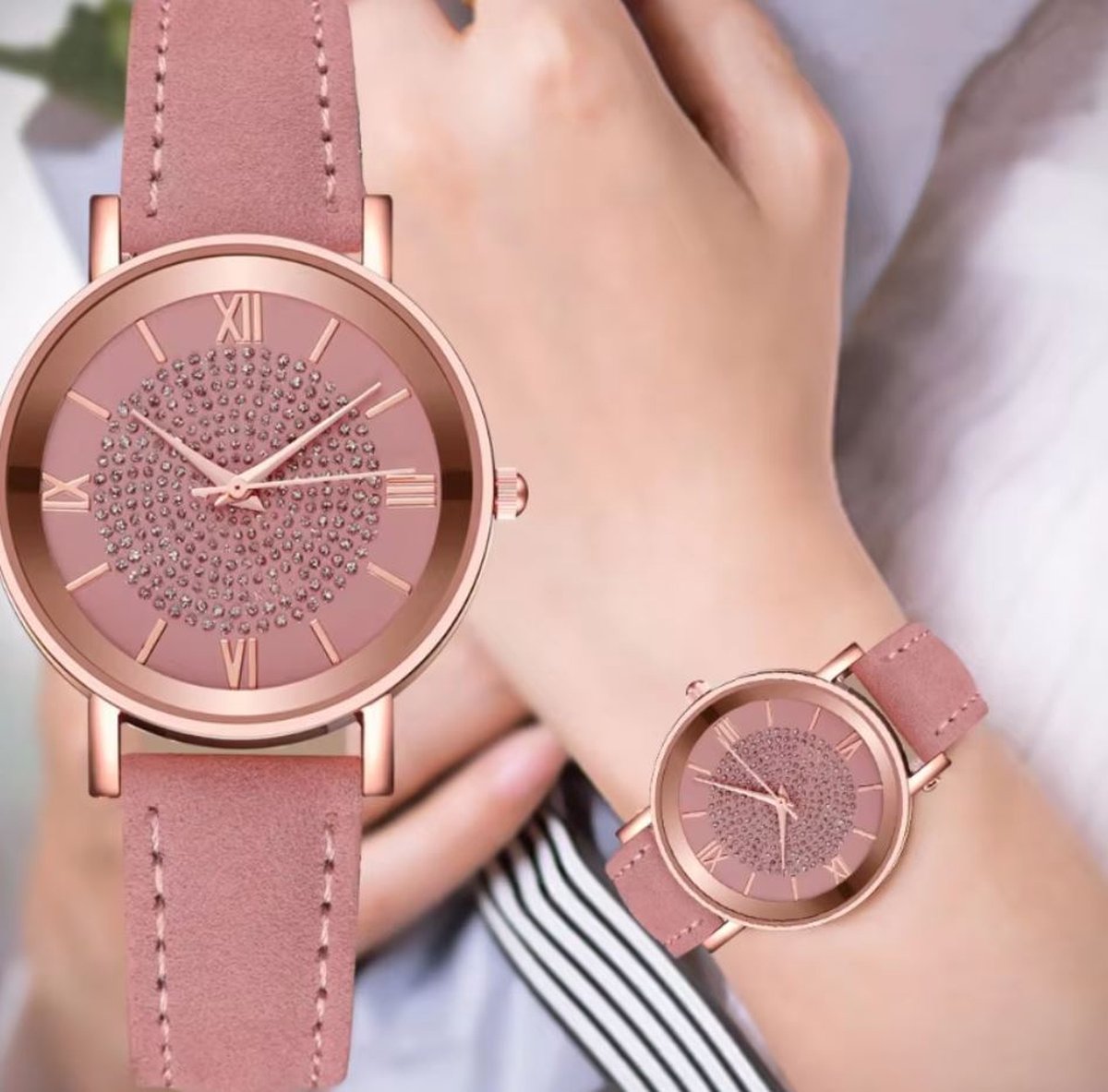 Horloge oud roze met strass