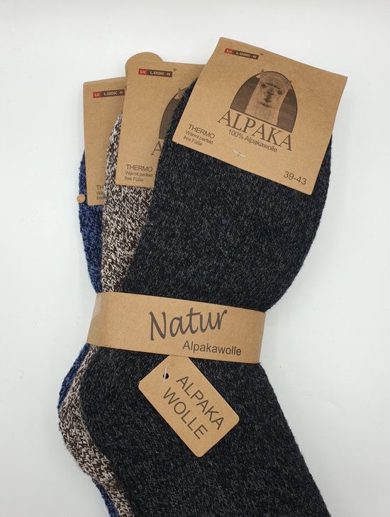 3 paires de Chaussettes en laine d’alpaga - Chaussettes d’hiver - Chaussettes de marche - Chaussettes d'intérieur - Taille 43-47