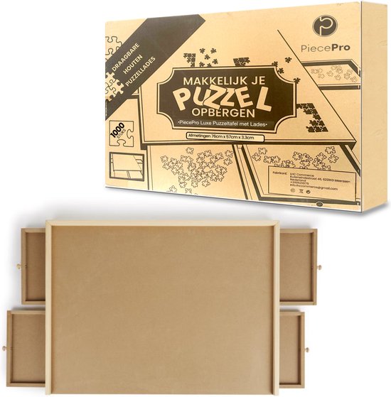 PiecePro Puzzelbord met 4 Lades - 1000 Stukjes - Puzzeltafel met Opbergsysteem - 76 x 57 cm - Puzzelmat - Portapuzzle - Puzzelplaat - Puzzelplank