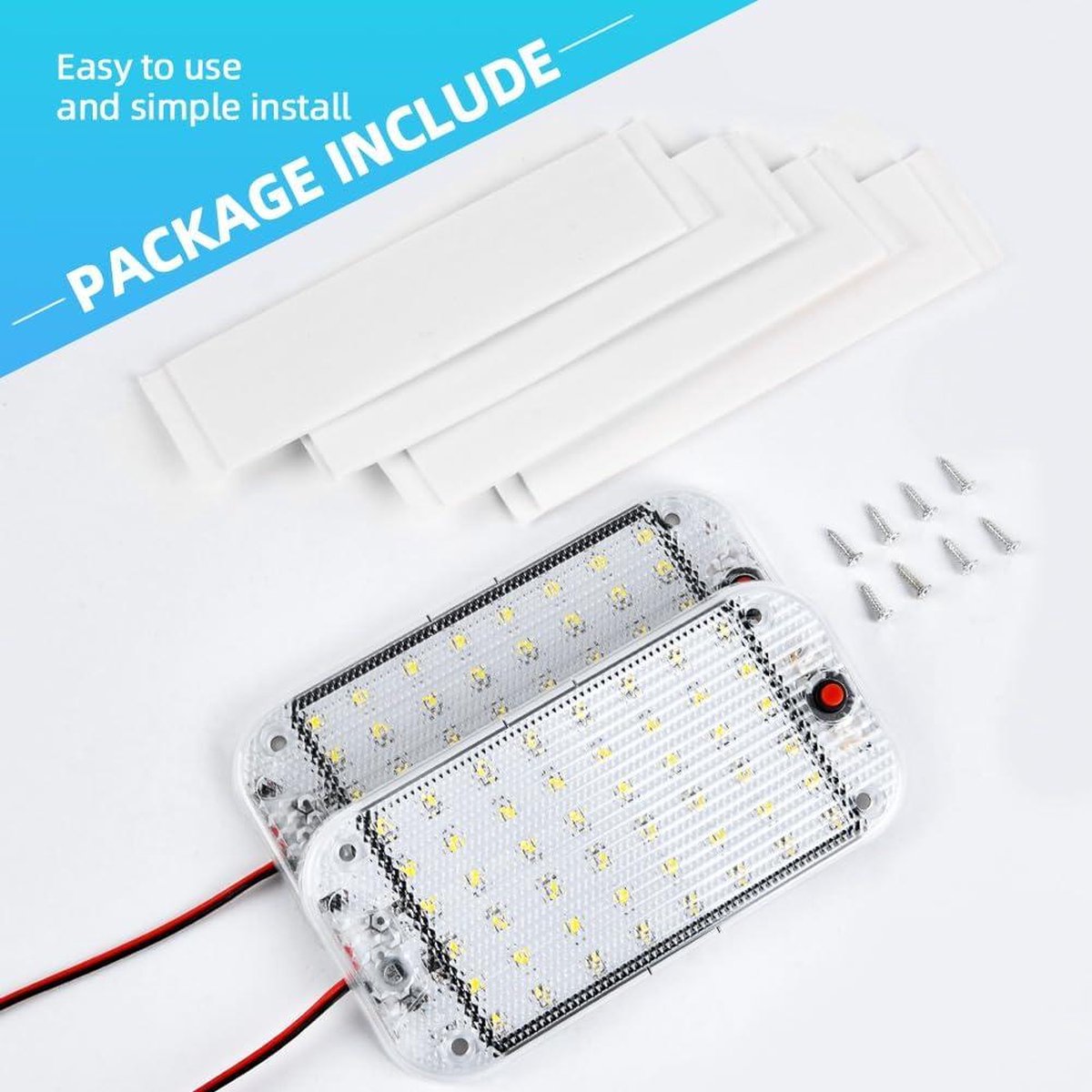 Kit D'éclairage LED Intérieur Voiture 12V - 2 Barres 48 LED, 10W, 800LM, Avec Interrupteur On/off - 9