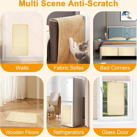 MIAOGE® 2 Stuks Kattenkrabmat 55x28 Cm - Wandgemonteerde Sisal Krabpads, Krabtapijt En Vloerkrabber Voor Katten (Grijs)
