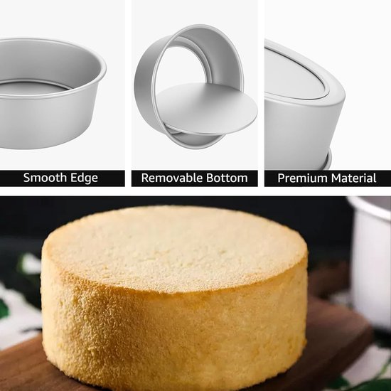 Moule à gâteau rond 4 pièces 22 cm rond, 8 cm de hauteur, moule à gâteau rond, moule à gâteau rond en aluminium, revêtement antiadhésif, argent