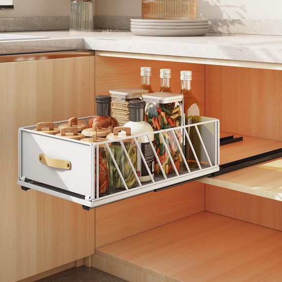 étagère Tiroir Armoire Organiseur Coulissant DINDON 2 Niveaux - Pour Placard 43,2x53,3cm Chromé Rangement Cuisine Coulissant