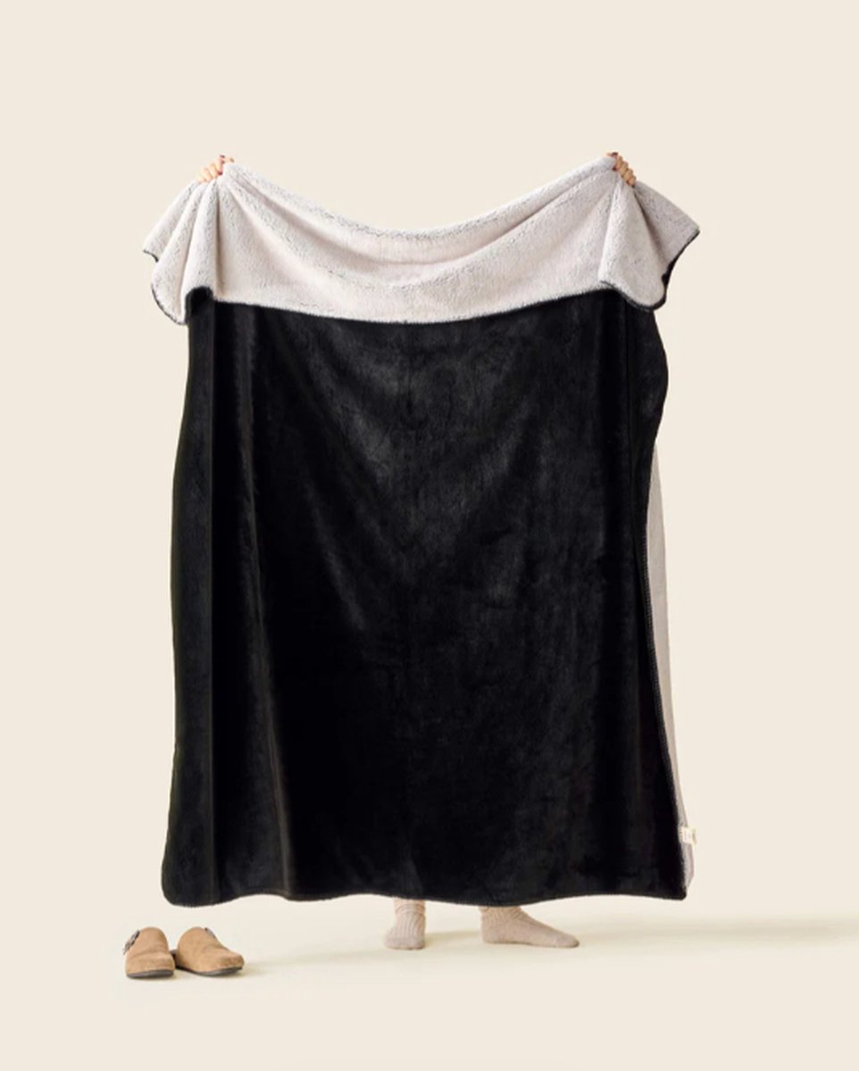 Plaids Cocooning fleece deken - plaid - Cosy Bicolore Charbon Noir - zwart- Superzachte fleece - 200 cm x 150 cm Zwart/ wit