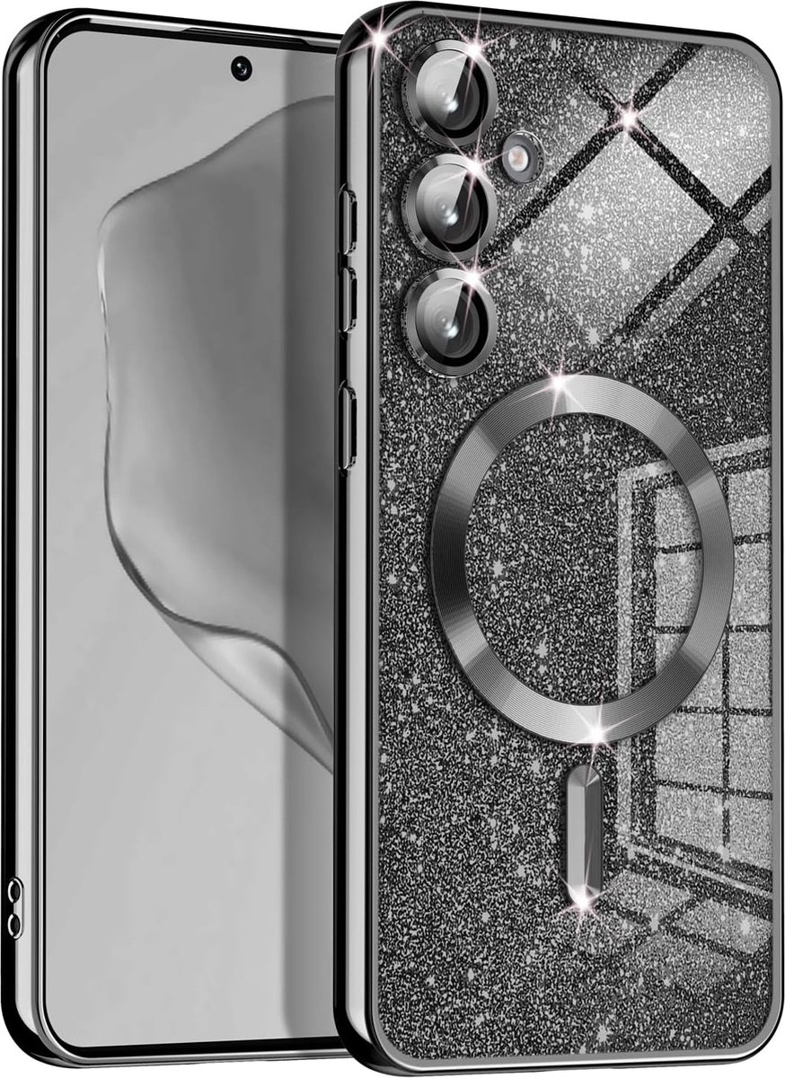 Glitter Telefoonhoesje Geschikt voor Magsafe met Camera Bescherming voor Samsung Galaxy S23 - FuturiQ - Zwart