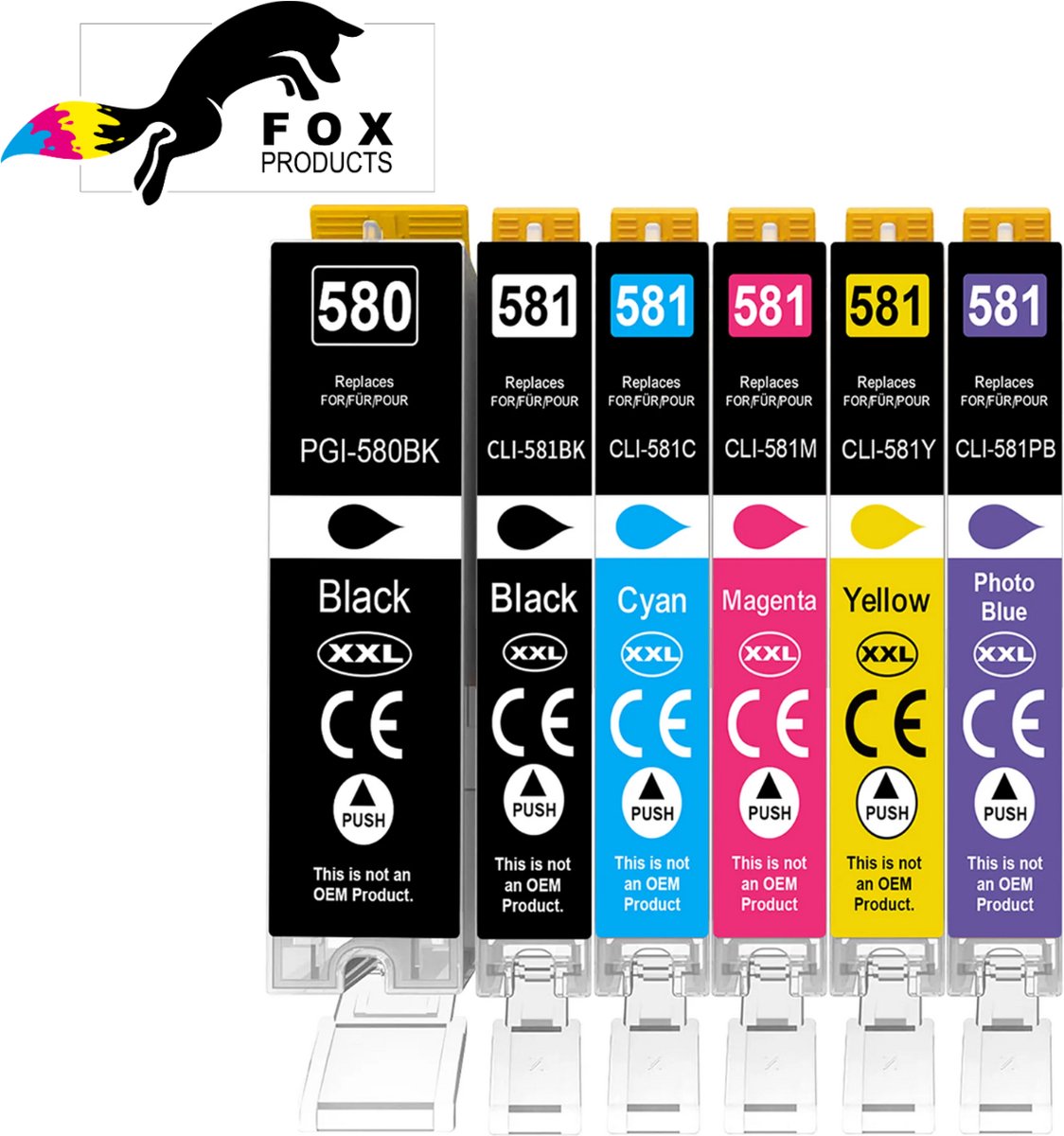 FoxProducts® 6x 580 581 PGI-580XXL / CLI-581XXL + photoblue, inktcartridge geschikt voor Canon 580xl / 581xl 6pack - Canon PIXMA - TS8150 - TS8151 - TS8152 - TS8250 - TS8251 - TS8252 - TS8350 - TS8351 -TS8352 -TS9100 - TS9150 - TS9155.