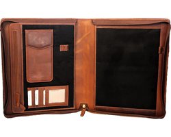 Handgemaakte Lederen schrijfmap A4 - Zakelijke portfolio Laptop tot 14