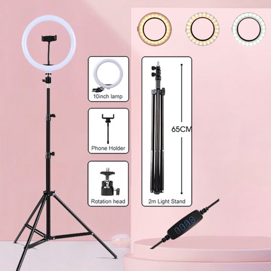 LuminexPro LED Ringlamp 26 cm (12 inch) – Met Statief 2.1 m – Telefoonhouder & Bluetooth Afstandsbediening – Voor TikTok, YouTube, Vlogging & Fotografie