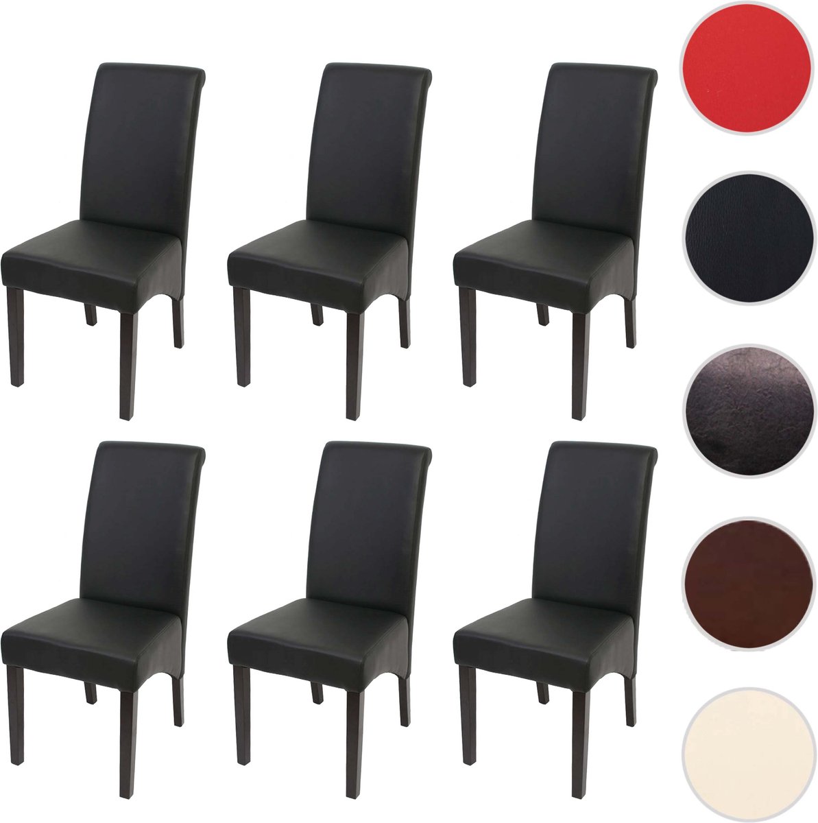 Cosmo Casa Set van 6 Eetkamerstoelen - Beklede Keukenstoel - Mat Kunstleer - Zwart - Donkere Poten