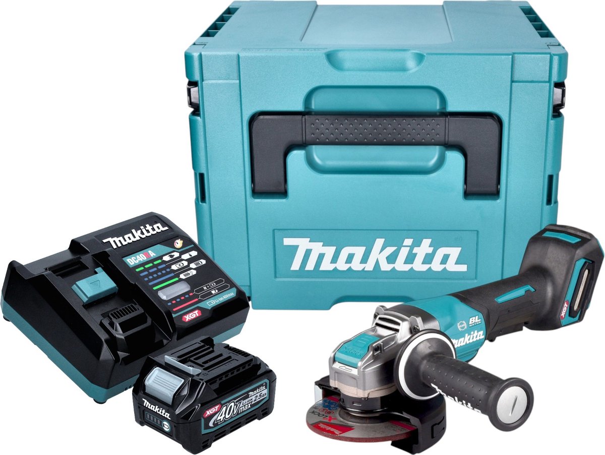Makita GA 047 GD101 Accu haakse slijper 40 V max. 125 mm X-LOCK Brushless + 1x oplaadbare accu 2,5 Ah + lader + Makpac