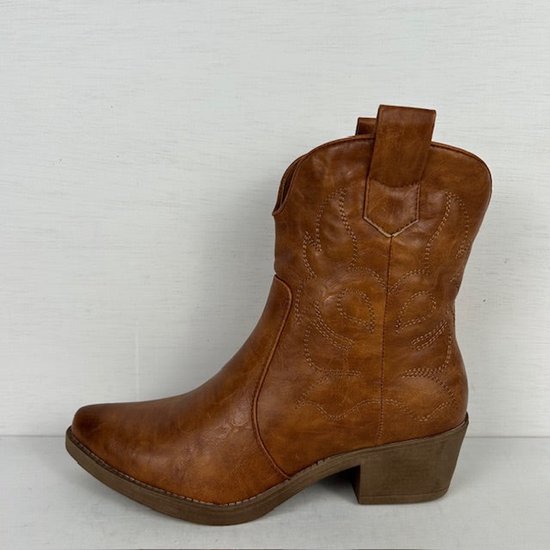Smile Favorites® Dames Cowboylaarzen met Hak Kort - Camel - Imitatieleer - Maat 41 -