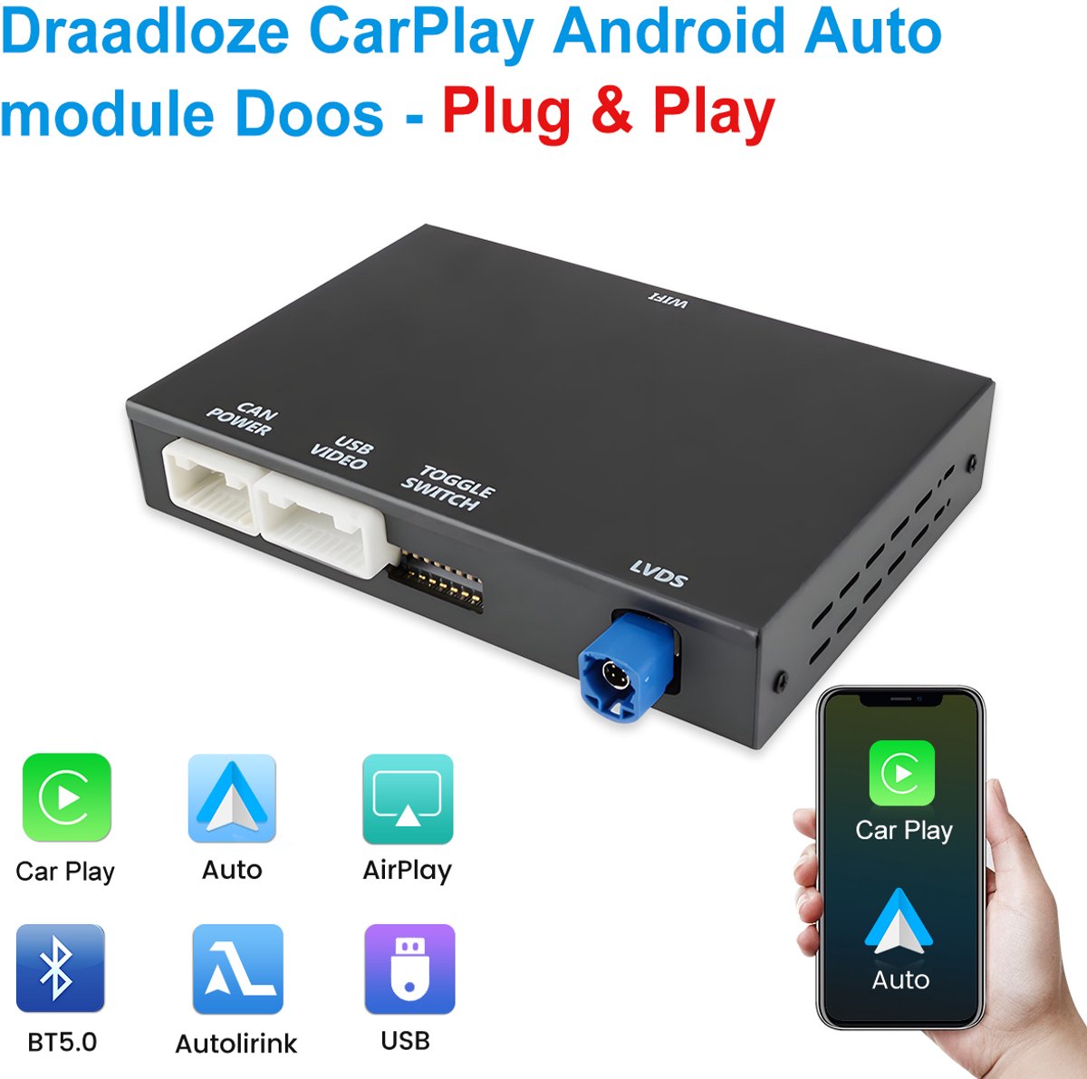 Junsun Draadloze CarPlay Android Auto-module Geschikt voor Audi A4 A5 Q5 S4 S5 2010-2018 MMI 3G Multimedia GPS-navigatie met wifi USB Microfoon & Origineel voertuigsysteem