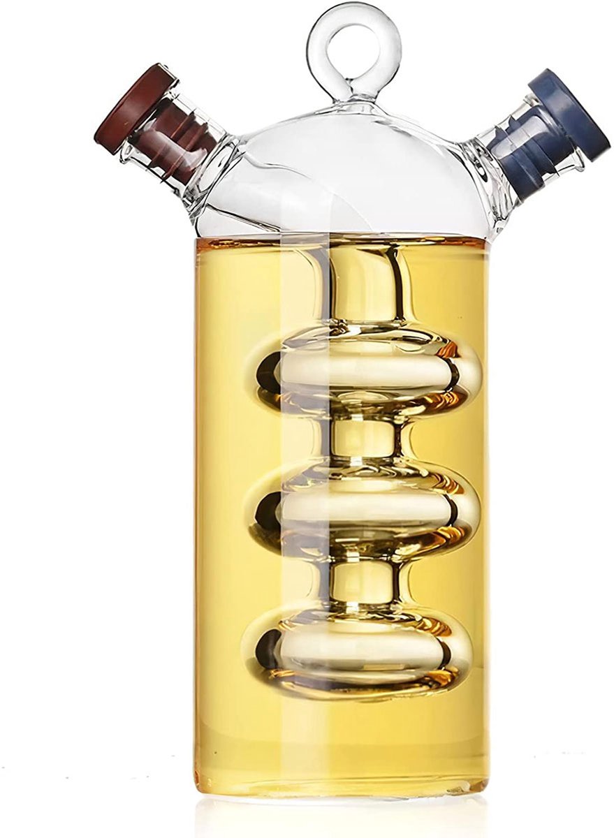 JeiibrZui Olive Oil Dispenser Bottle - Vinegar Dispenser Bottle - Two-in-One Oil and Vinegar Dispenser Set - 2-Piece Set - Suitable for Kitchen, Bar, Restaurant - Transparent