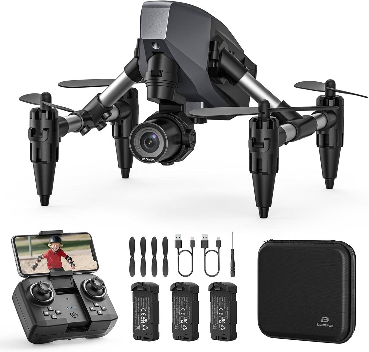 Mini Drone met Camera 1080P voor Kinderen met 3 Batterijen en Optische Positionering