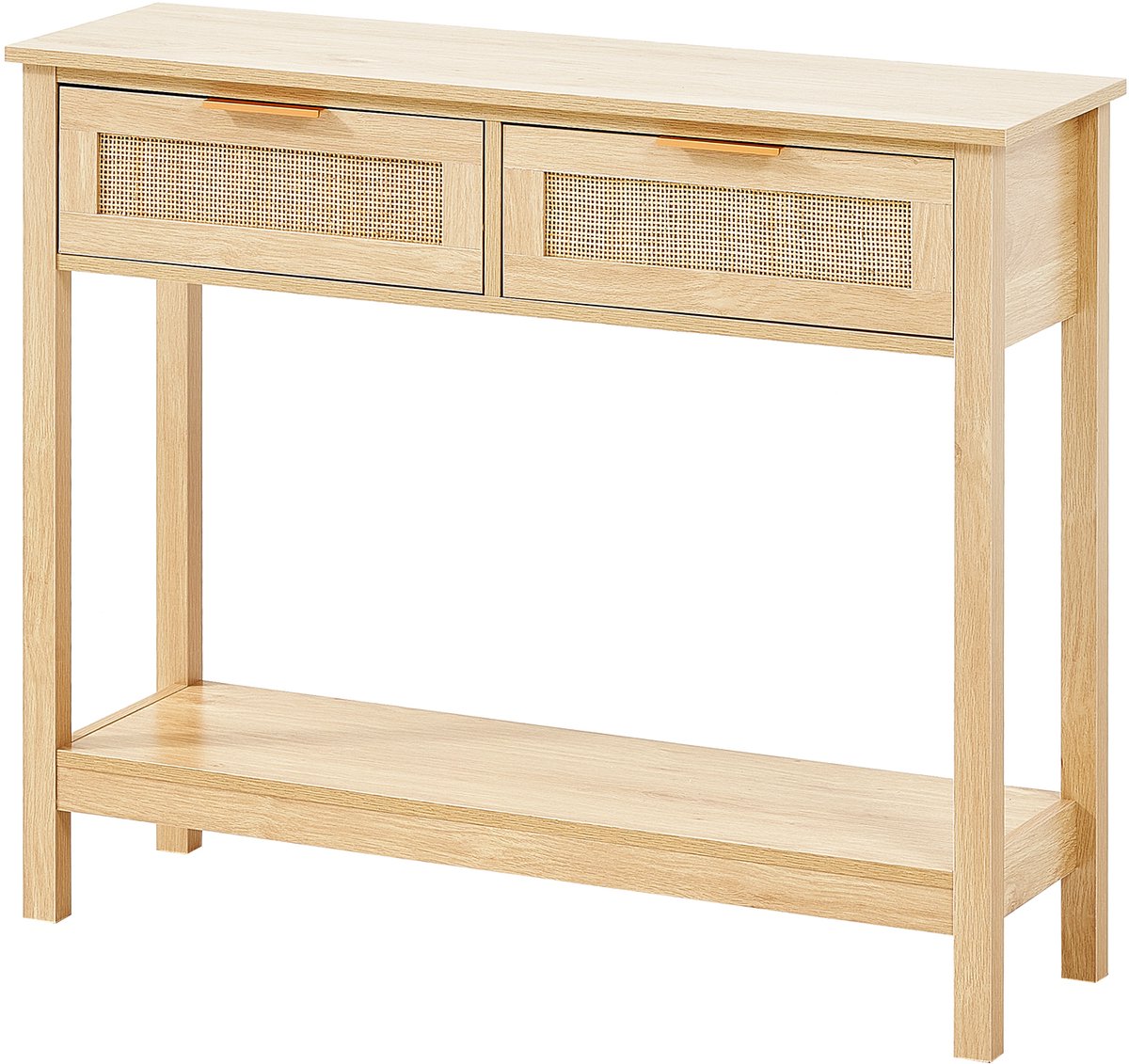 Vevor Rotan Consoletafel Haltafel Decoratieve Tafel 2 Lades Schuifdeur Naturel Bruin