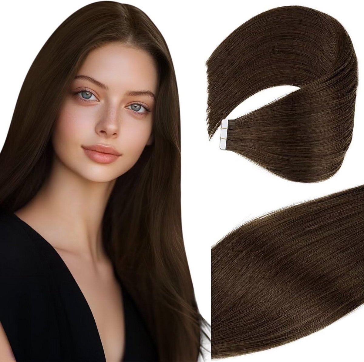 Tape in Extensions Menselijk Haar Remy Donkerbruin 40 cm