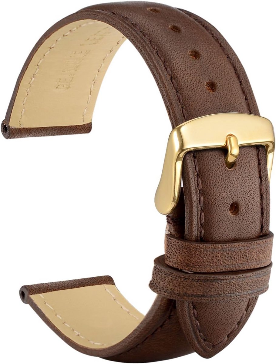 Vintage Lederen Horlogeband met Gouden Gesp voor Snellere Verwisseling - Diverse Maten