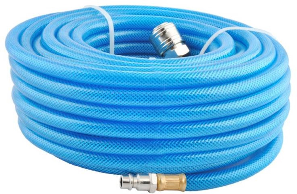 Universele Drukslang - Flexibel bij Lage Temperaturen - Professionele Persluchtslang 20 Meter - Werkdruk 20 Bar - Flexibele Drukslang voor Compressor - Inclusief Snelkoppelingen - Max. 20 Bar - Ø 6x11mm - PVC Luchtslang - 20 Bar Werkdruk