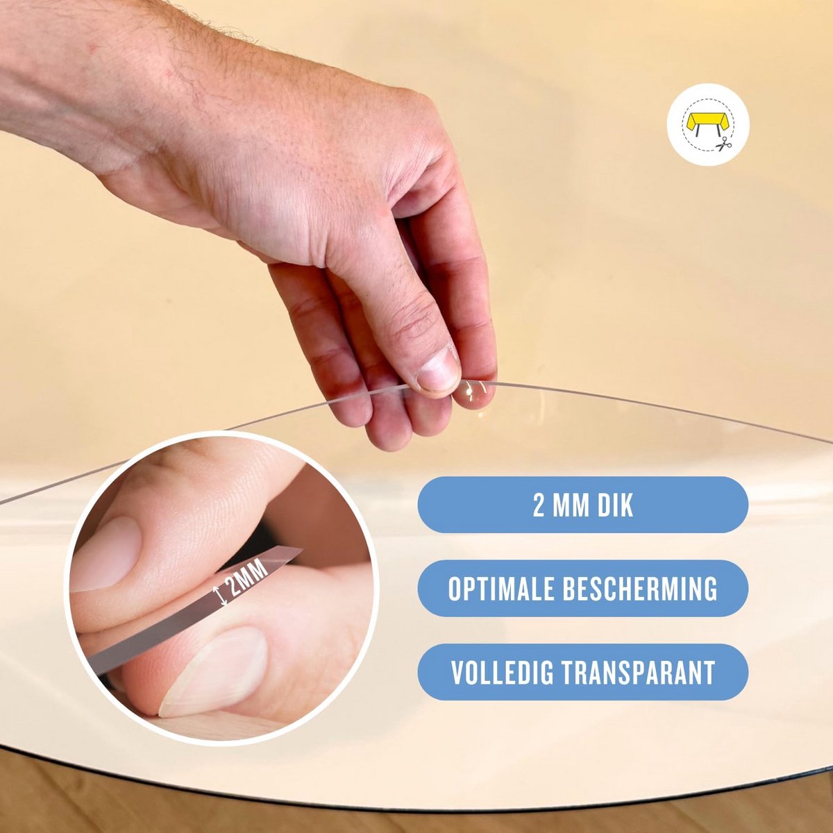 Rond Transparant Tafelzeil 125 cm Ø Dikte 2mm Tafelbeschermer met Afgeschuinde Randen