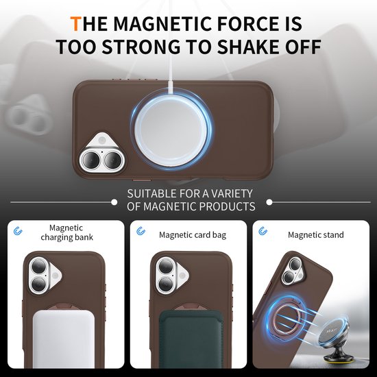 IYUPP Coque compatible avec iPhone 17 Coque - Compatible avec MagSafe - Support Magnétique Rotatif 360° - Coque Arrière Kickstand Ring - Ring Stand - Marron