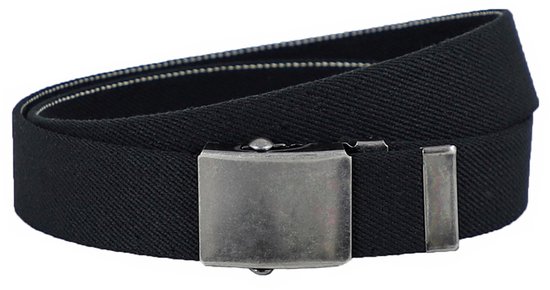 Landley Elastische Canvas Riem met Metalen Schuifgesp - Stretch - Koppelriem - Dames / Heren - Unisex - Zwart - Lengte totaal 140 cm / Riemmaat 125