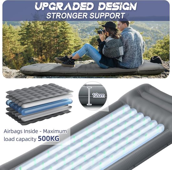 Slaapmat - Slaapmat Zelfopblazend - Luchtbedden - Campingmat - 12 Cm Dikke Ultralichte Slaapmat Met Ingebouwde Pomp - Draagbaar Campingmatras Met Kussen - Waterdichte Opvouwbare - Voor Wandelen En Backpacken — afbeelding 3