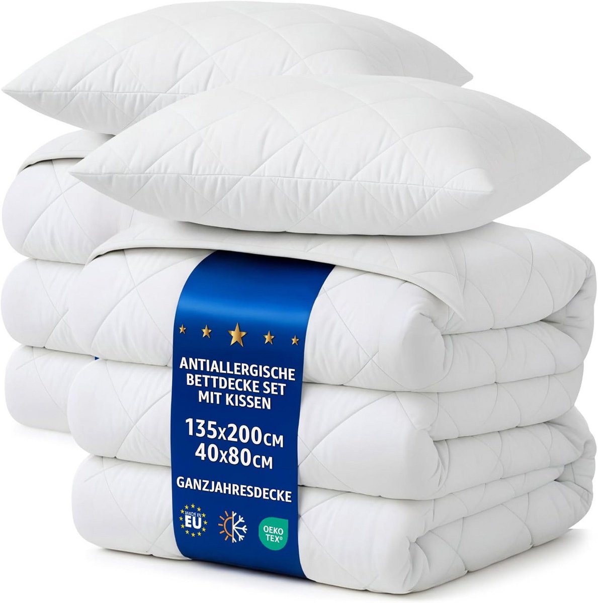 Donsdekbed zonder tijk 135 x 200 cm - Vierseizoenen hoofdkussen en dekbed set