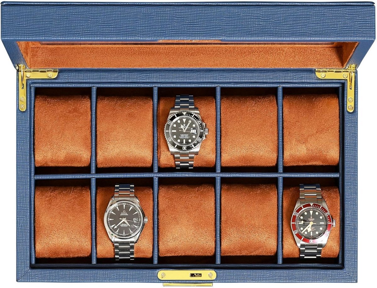 Leren Horlogedoos met 10 Vakken voor Heren en Dames - Luxe Horlogekist met Glazen Deksel