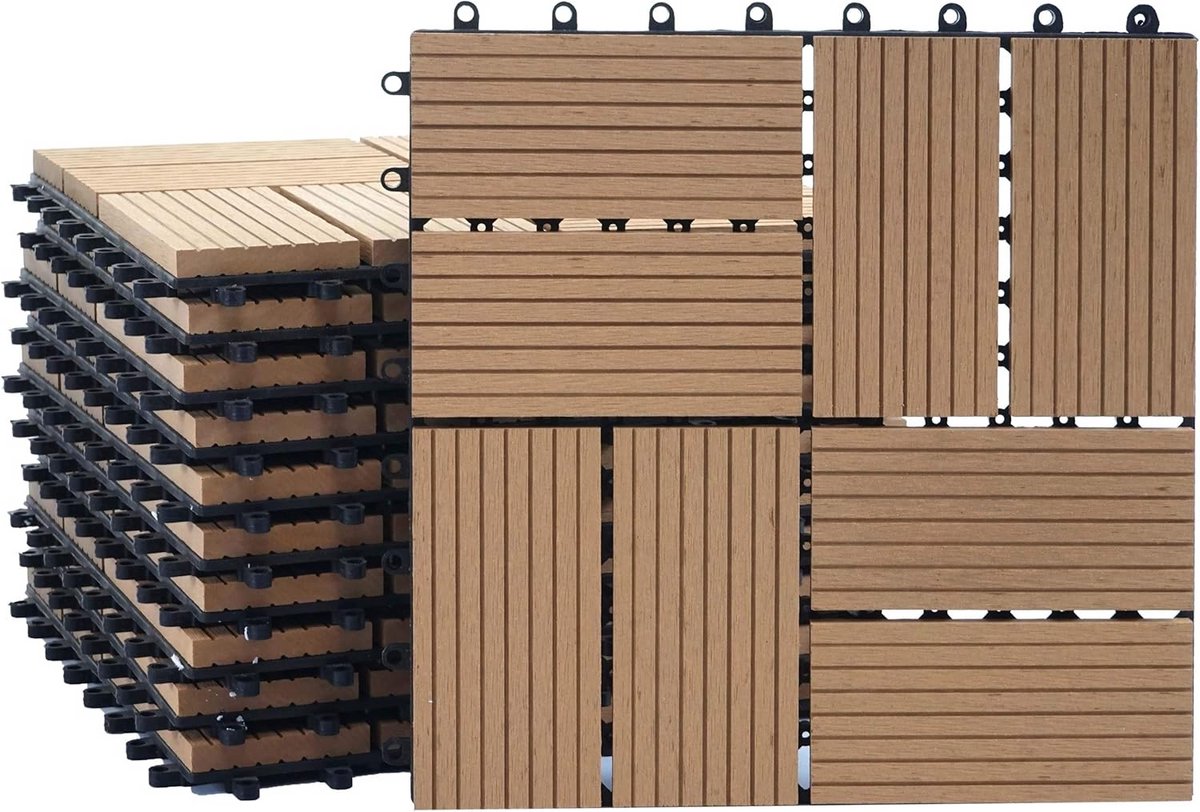 WPC Vloertegels Houtlook voor Balkon en Terras 1m² Insteeksysteem