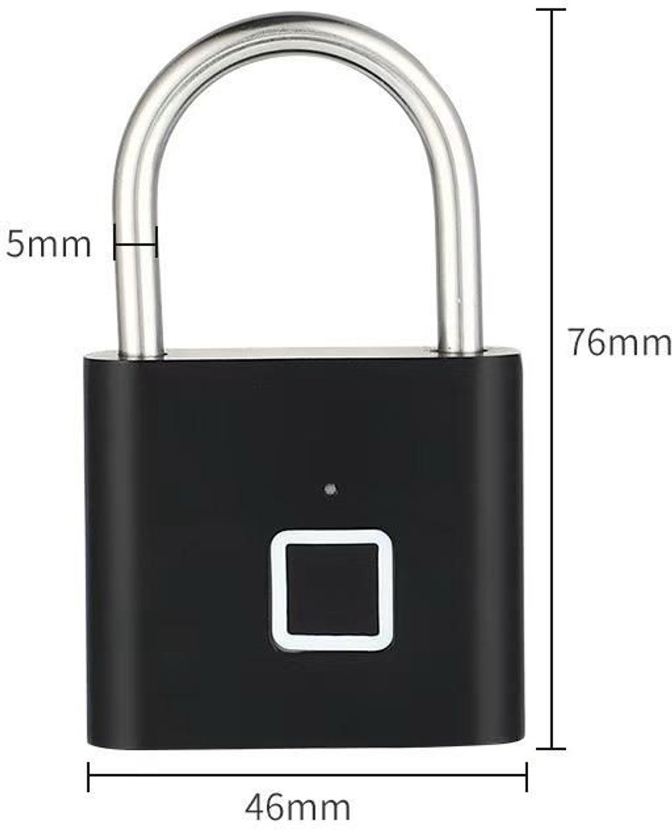Fingerprint Hangslot – Slim Vingerafdruk Slot – Oplaadbaar via USB-C – Met Noodcode – Compact & Veilig- Opent Met Vinger