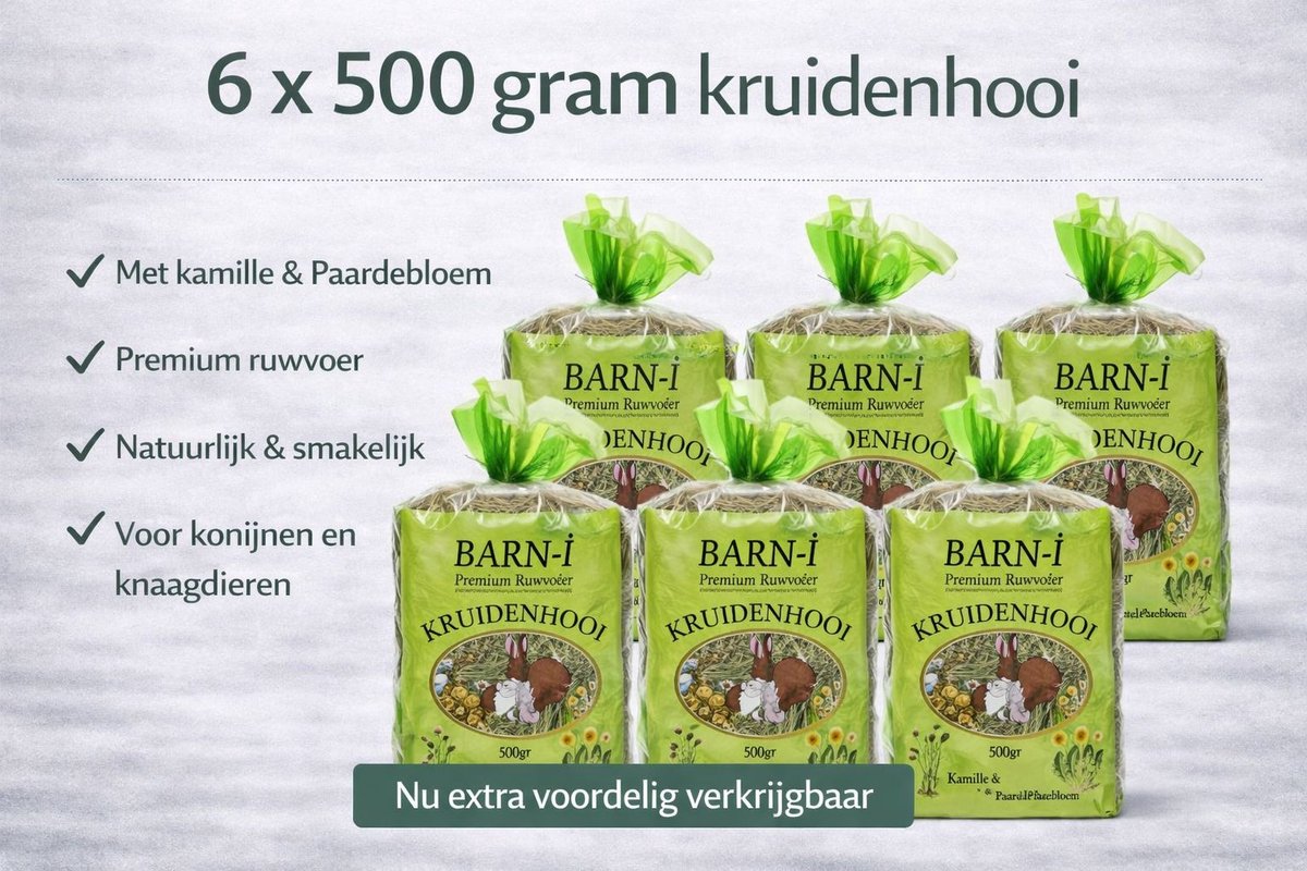 Barni Kruidenhooi - Ruwvoer- Kamille & Paardenbloem - 6 x 500 gr. konijnenvoer.