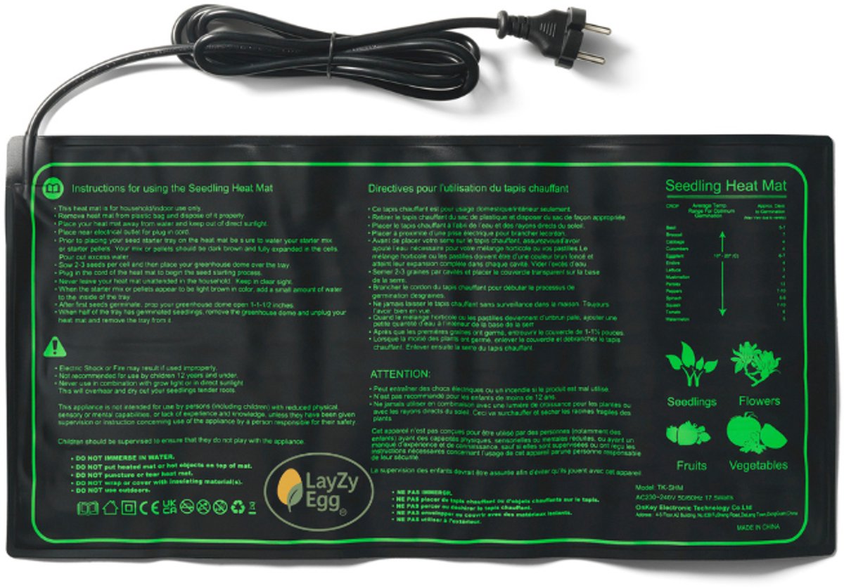 LayZyEgg® Kweekmat 25×50 cm – Zaaiingsmat & Verwarmingsmat voor Zaden en Stekjes – Ook voor Terrarium – Spatwaterdicht – 17W – Zonder Regelaar - wordt ook wel gebruikt als Warmhoudmat voor Desemstarter & Fermentatie - Deeg Rijzen