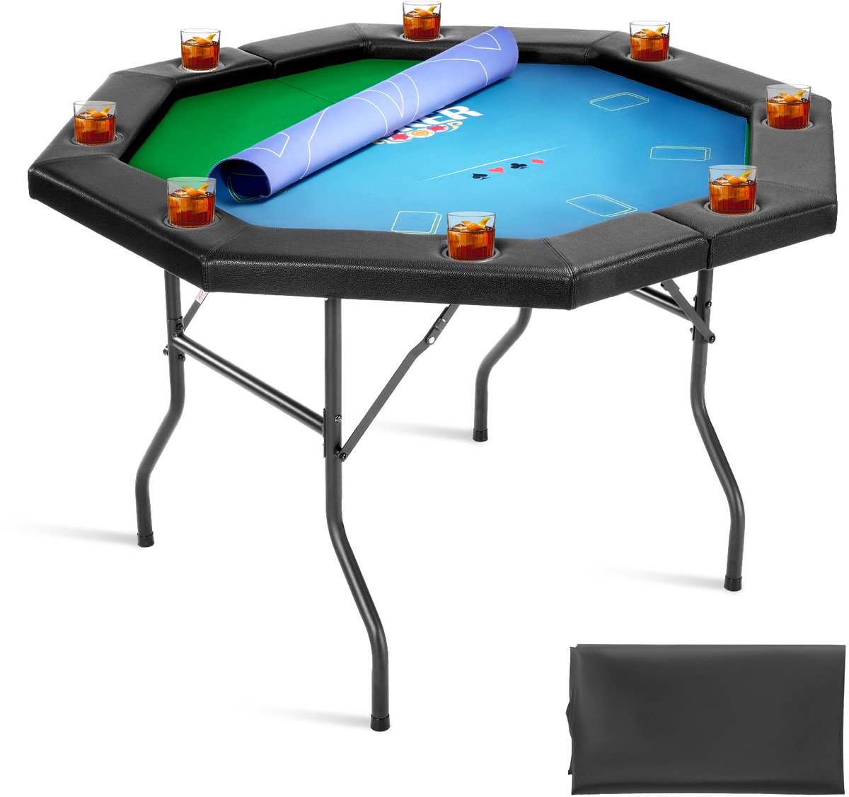 VEVOR Opvouwbare Pokertafel Opvouwbaar voor 8 Spelers Speeltafel Draagbaar 132,5cm