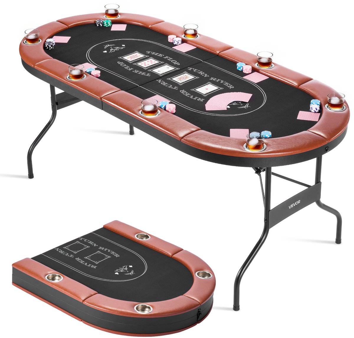 VEVOR Opvouwbare Pokertafel Opvouwbaar voor 8 Spelers Speeltafel Ovaal Draagbaar 183cm