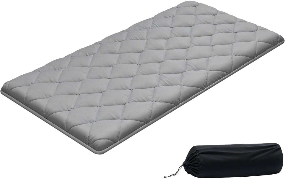Japanse futonmatras - Opvouwbare tatami vloermatras - Eenpersoons 203.2 x 99.1 x 8.9 cm - Negenlaags - Met opbergtas en bevestigingsbanden - Voor meditatie en yoga - Grijs