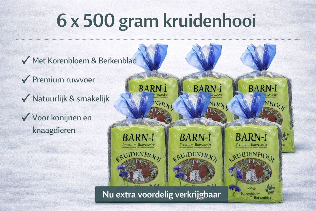 Barni Kruidenhooi - Ruwvoer- Korenbloem & Berkenblad - 6 x 500 gr. konijnenvoer.