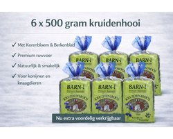 Barni Kruidenhooi - Ruwvoer- Korenbloem & Berkenblad - 6 x 500 gr. konijnenvoer.