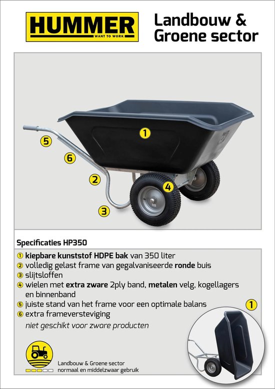 Volume kruiwagen HDPE 350L. 2 wiel van Merkloos	 — afbeelding 2