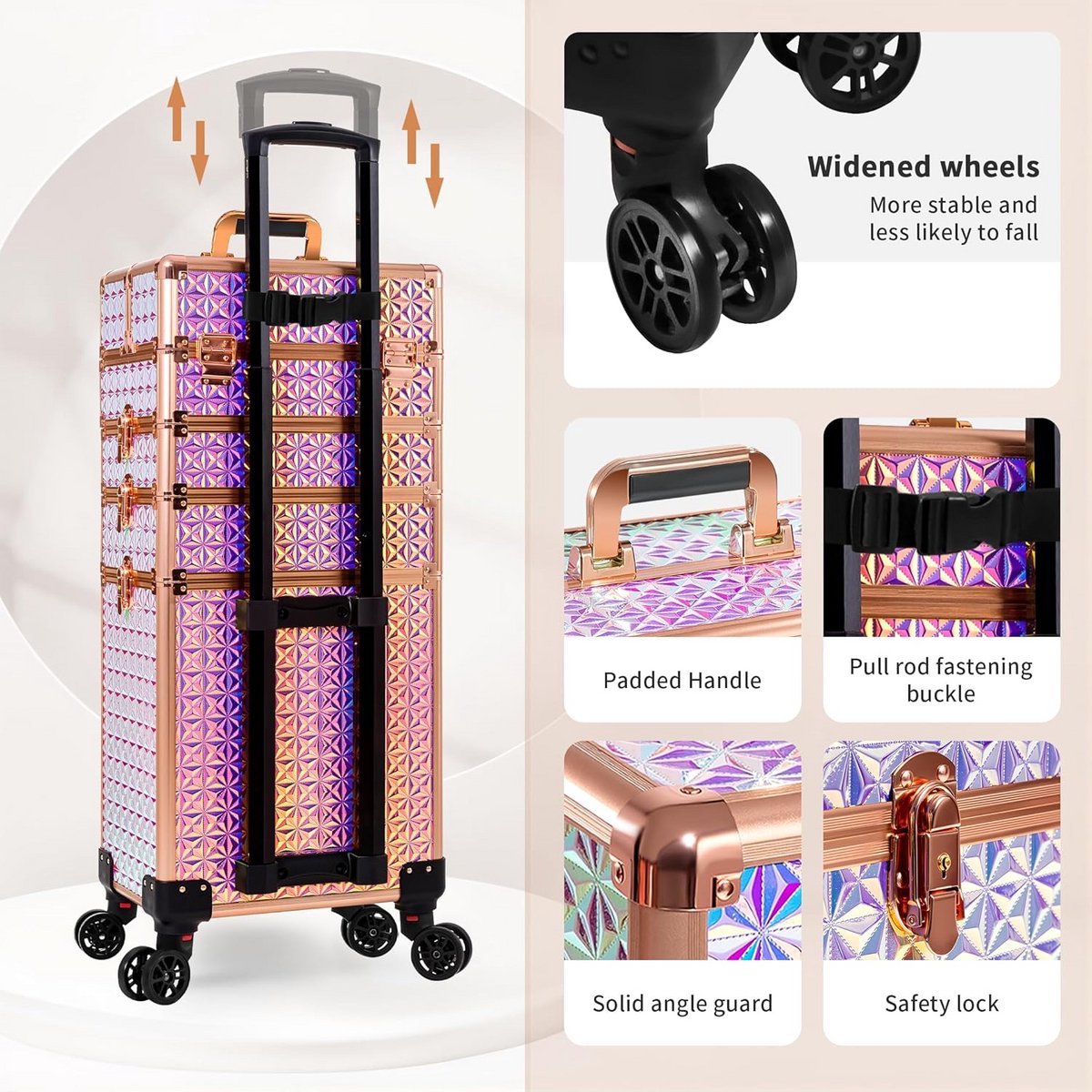 Professionele 5-in-1 Make-upkoffer op Wielen voor Dames en Nageltechnici
