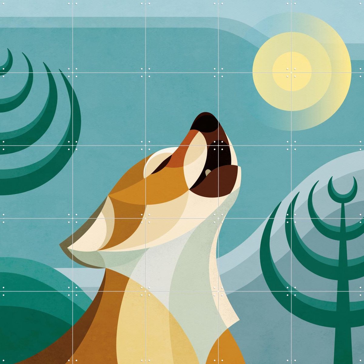 IXXI Wolf, Elke Uijtewaal - 100 x 100 cm - Gratis ophangtool - Grote wanddecoratie en posters - Kleurrijk, Digitale Kunst, Geometrische Kunst
