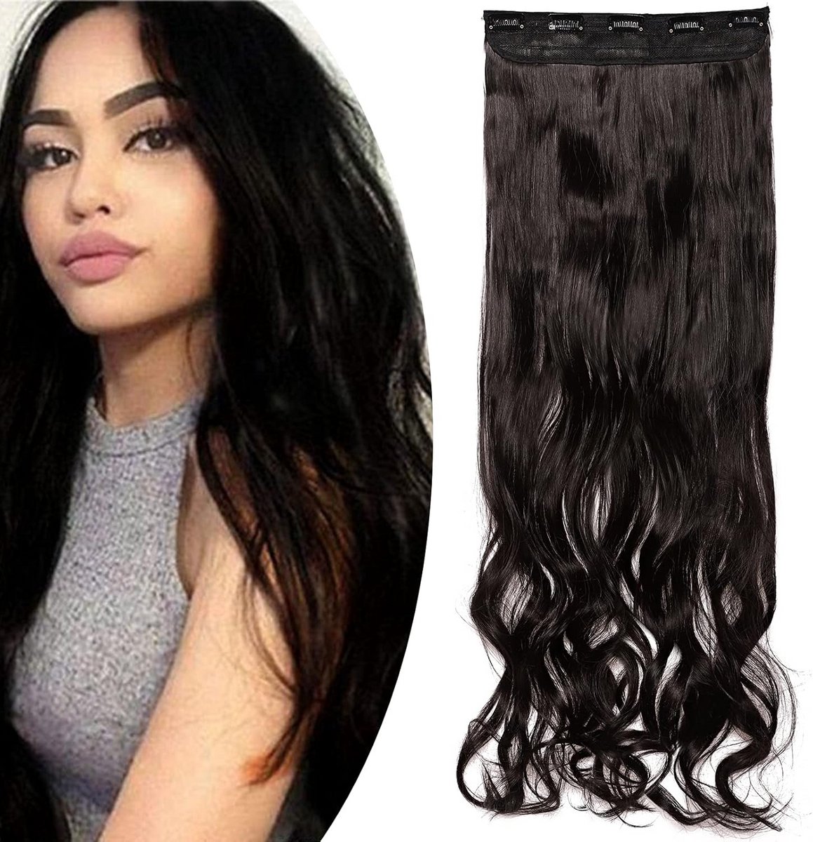 Golvende Clip-in Haarverlenging 60 cm Zwart Synthetisch