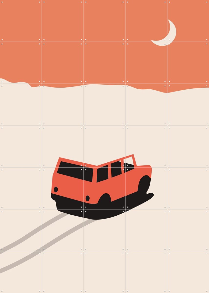 IXXI Red Car in Desert, Florent Bodart - 100 x 140 cm - Gratis ophangtool - Grote wanddecoratie en posters - Illustraties, Geometrische Kunst